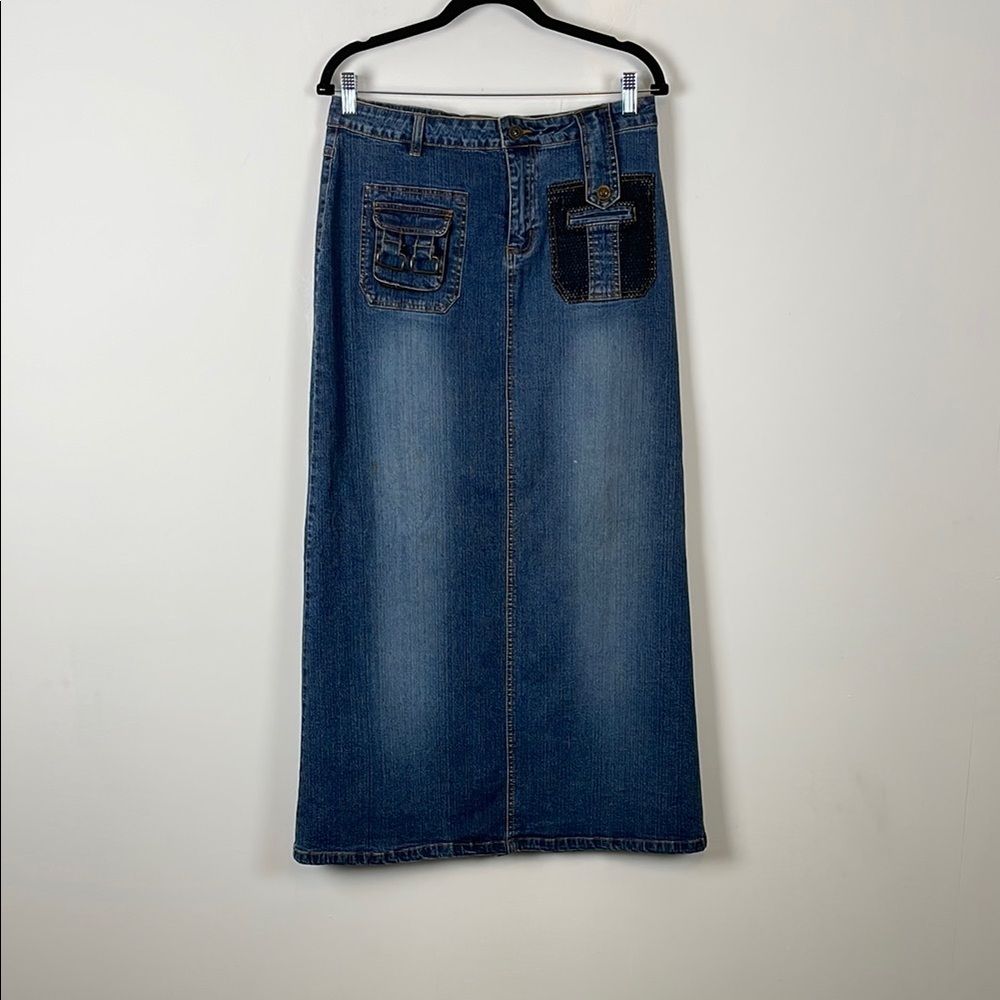 Vintage Sunshine Apparel Blue Denim Maxi Skirt with Pocket Details Women's 11/12